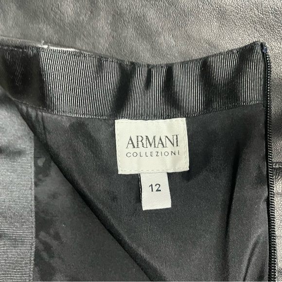 🔥Armani Collezioni Black Agnello Lamb Leather Pencil Skirt wRuffle Hem Holiday - Picture 6 of 13